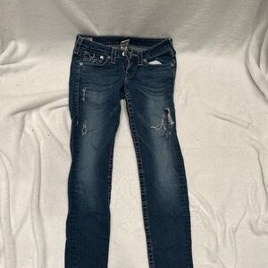 True Religion Distressed Dark Blue Skinny Jeans